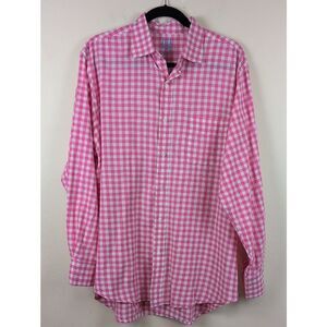 J McLaughlin Pink Gingham Men's Button-Down Cotton Dress Shirt Size L